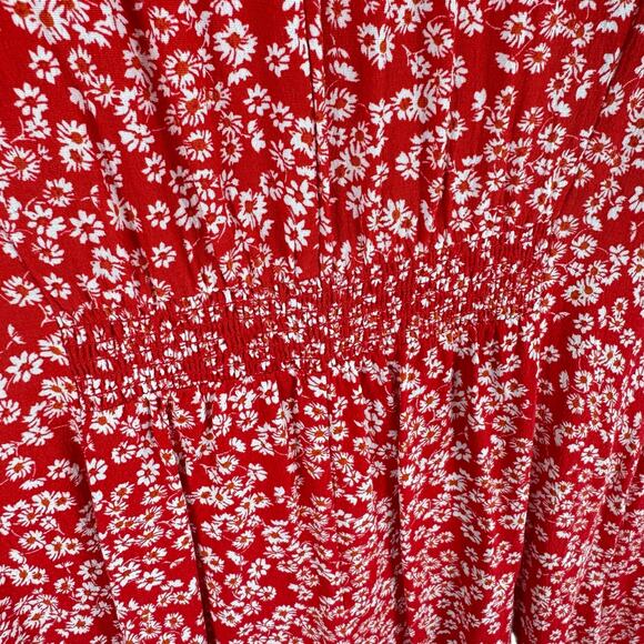 Madewell Red White Floral Daisy Short Sleeve V-Neck Button Down Mini Sun Dress 4 - Picture 7 of 9